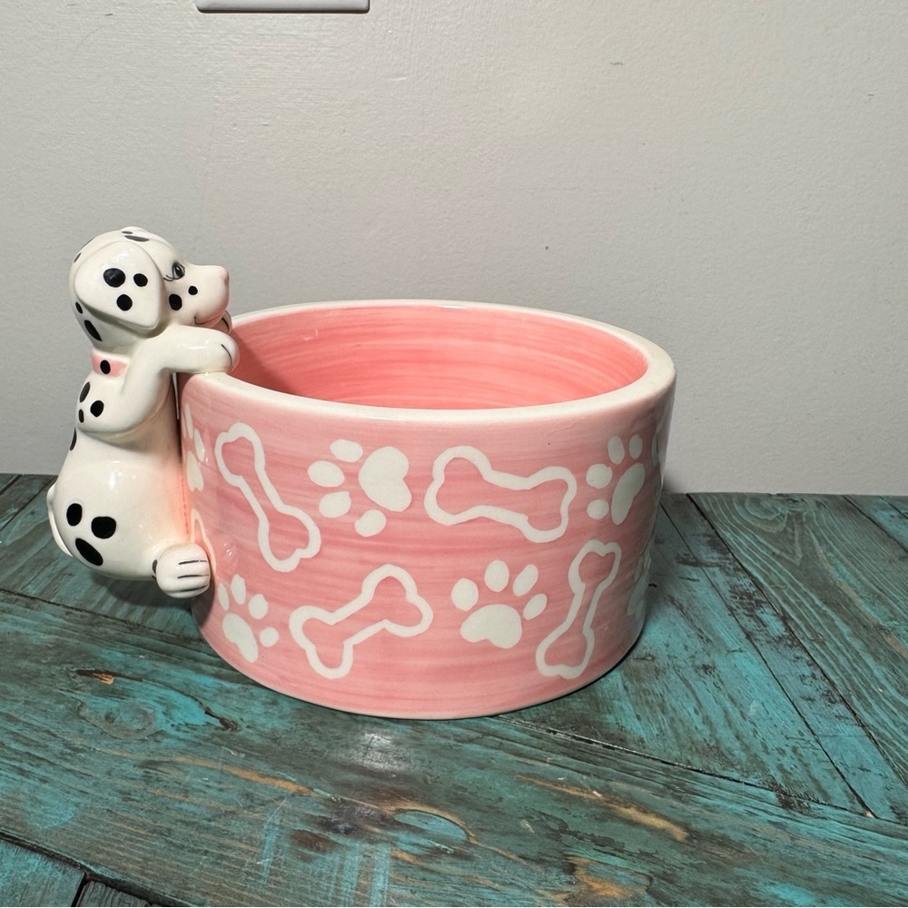 Ceramic Pink Pet Feeding Water Bowl Dalmatian - Picture 8 of 11